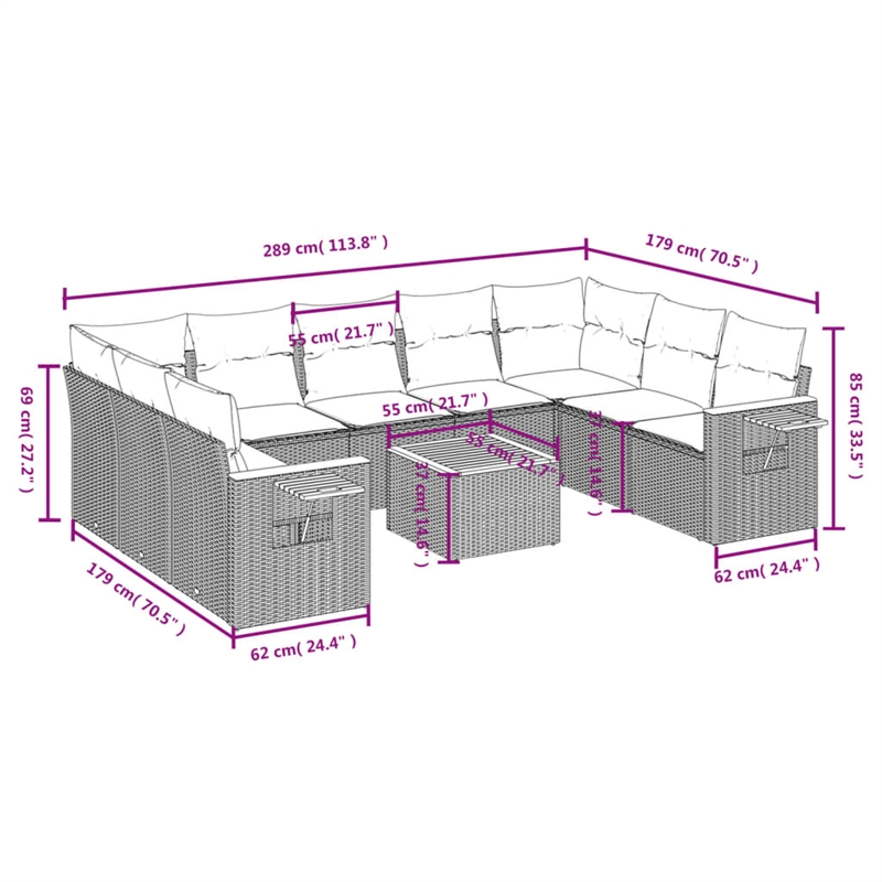 vidaXL 10 Piece Steel Sofa Set in Beige