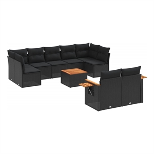 vidaXL 10 Piece Solid Acacia Wood Sofa Set in Black