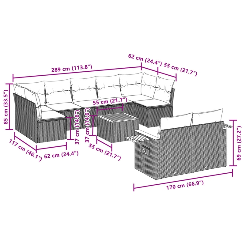 vidaXL 10 Piece Steel Sofa Set in Gray