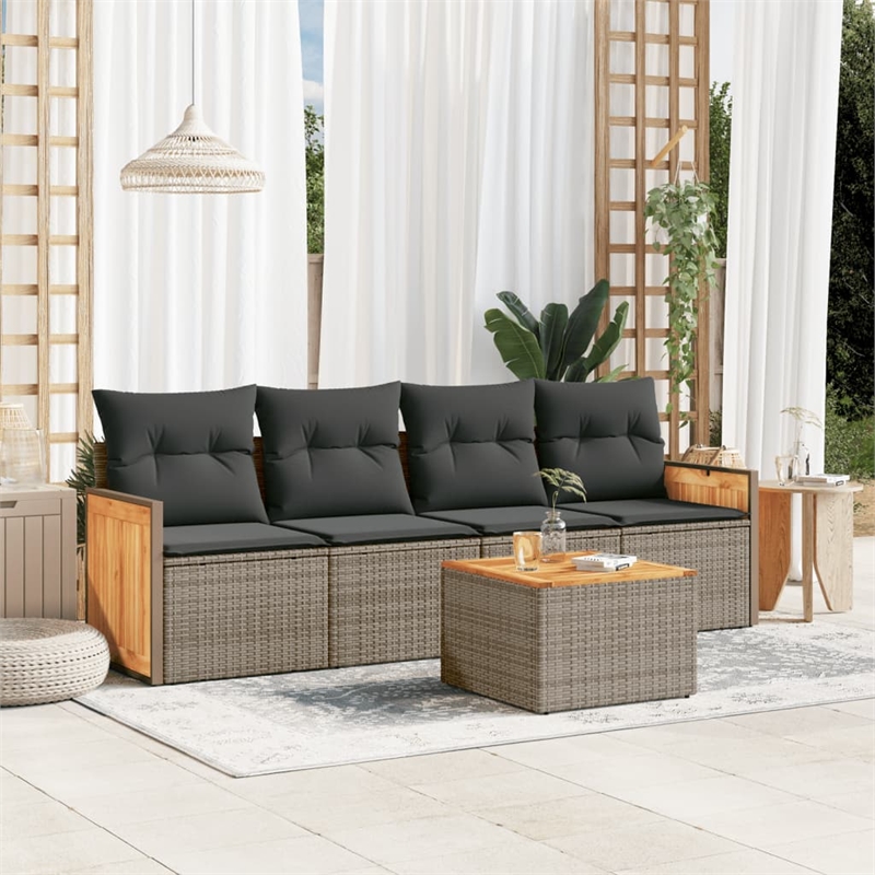 vidaXL 5 Piece Solid Acacia Wood Sofa Set in Gray