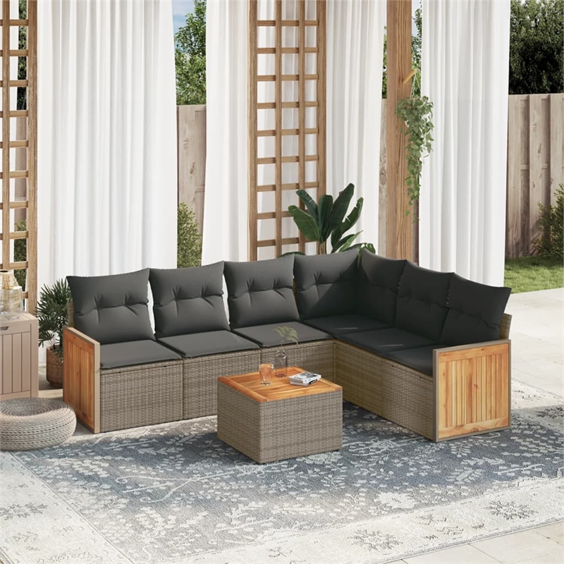 vidaXL 7 Piece Solid Acacia Wood Large Sofa Set in Gray