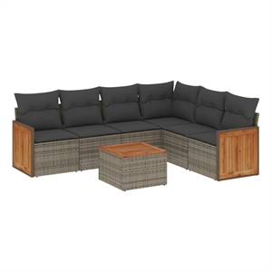 vidaXL 7 Piece Solid Acacia Wood Large Sofa Set in Gray
