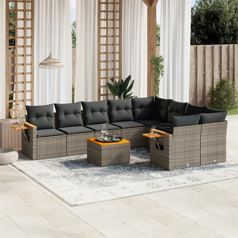 vidaXL 10 Piece Solid Acacia Wood Sofa Set in Gray