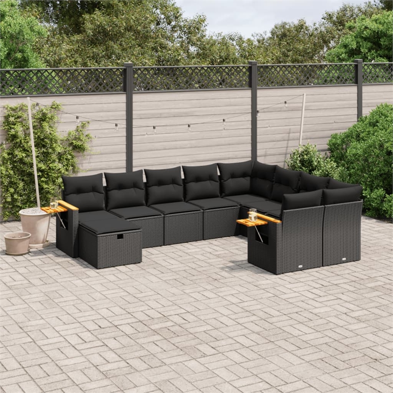 vidaXL 10 Piece Steel Small Sofa Set in Black