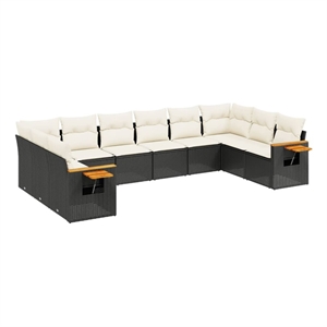 vidaXL 10 Piece Solid Acacia Wood Sofa Set in Black/White/Cream