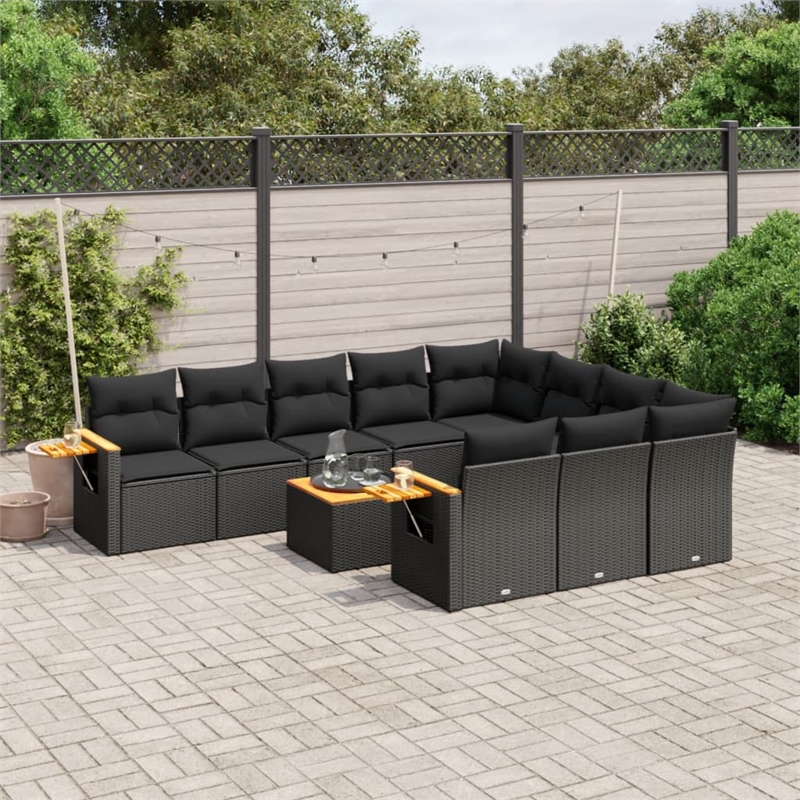 vidaXL Solid Acacia Wood Large Sofa Set in Black