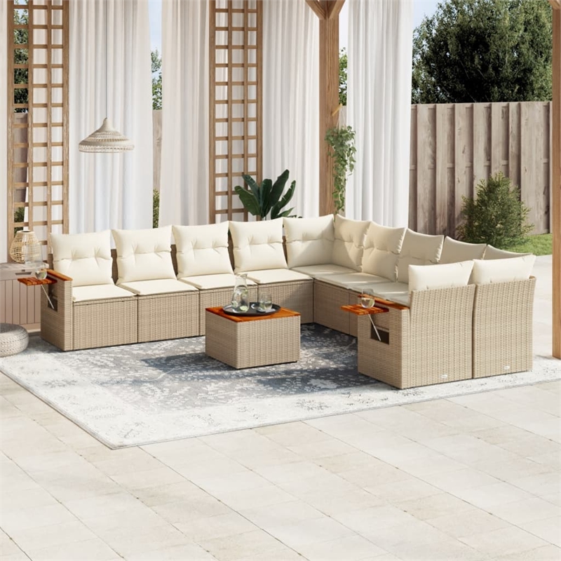 vidaXL 11 Piece Solid Acacia Wood Sofa Set in Beige