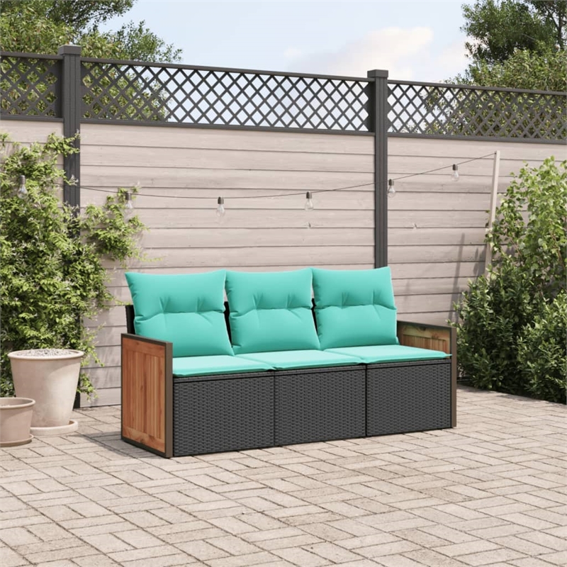 vidaXL 3 Piece Steel Patio Sofa Set in Black/Blue