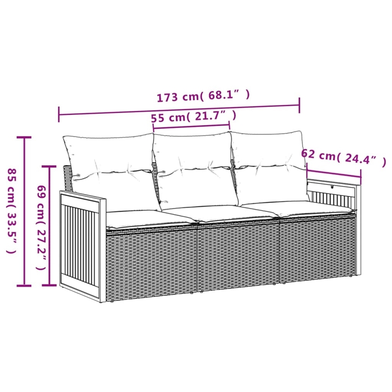 vidaXL 3 Piece Steel Patio Sofa Set in Black/Blue