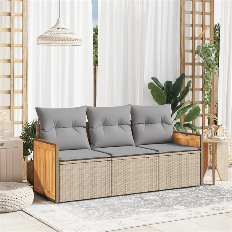 vidaXL 3 Piece Poly Rattan Small Sofa Set in Beige
