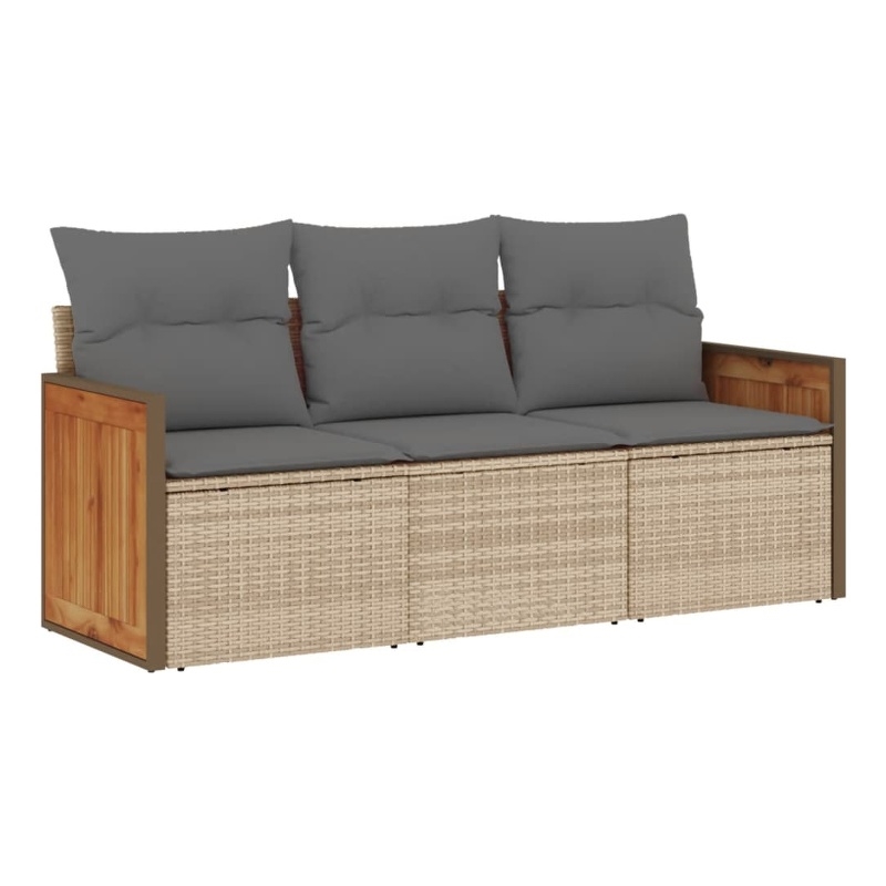 vidaXL 3 Piece Poly Rattan Small Sofa Set in Beige