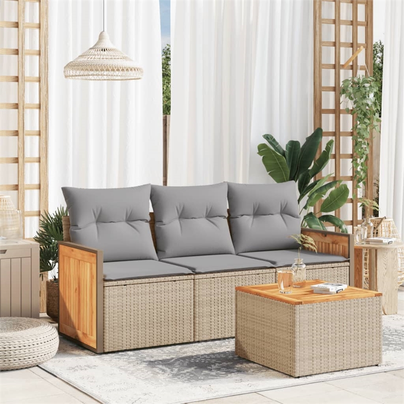 vidaXL Solid Acacia Wood Sofa Set in Gray/Beige