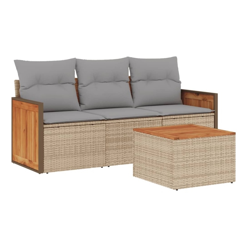 vidaXL Solid Acacia Wood Sofa Set in Gray/Beige