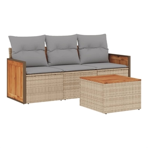 vidaXL Solid Acacia Wood Sofa Set in Gray/Beige
