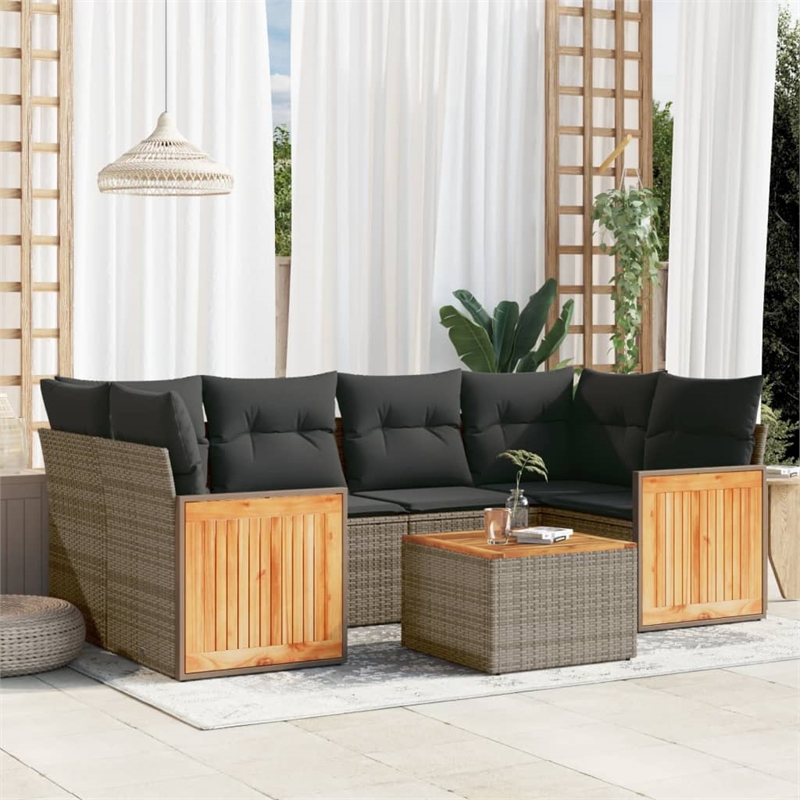 vidaXL 7 Piece Solid Acacia Wood Sofa Set in Gray
