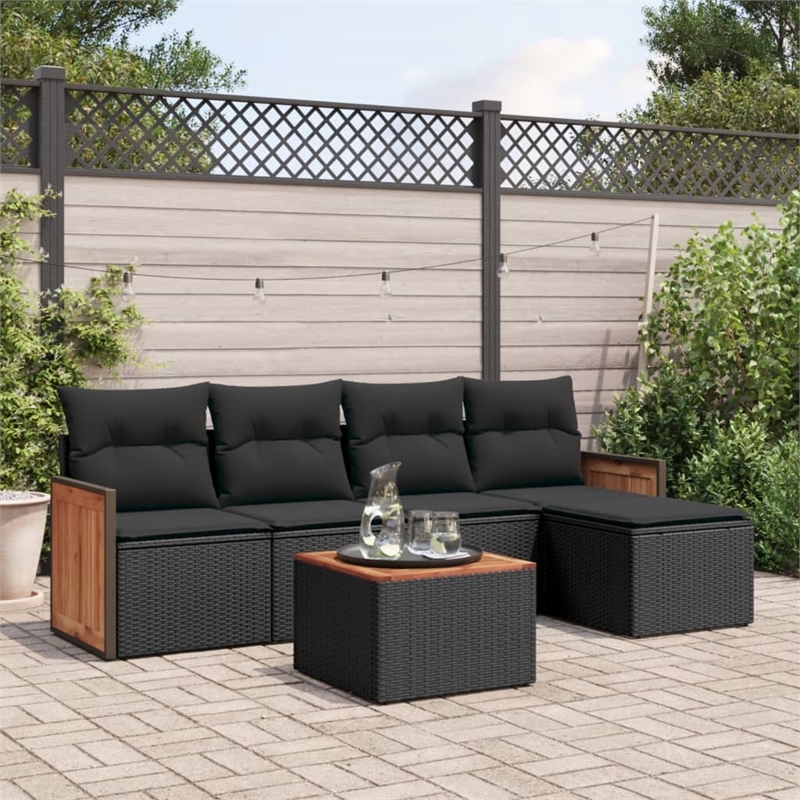 vidaXL Solid Acacia Wood Sofa Set in Black