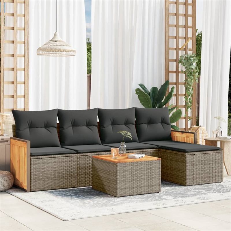 vidaXL 6 Piece Solid Acacia Wood Large Sofa Set in Gray