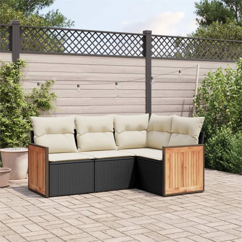vidaXL 4 Piece Poly Rattan Patio Sofa Set in Black/Cream