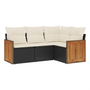 vidaXL 4 Piece Poly Rattan Patio Sofa Set in Black/Cream