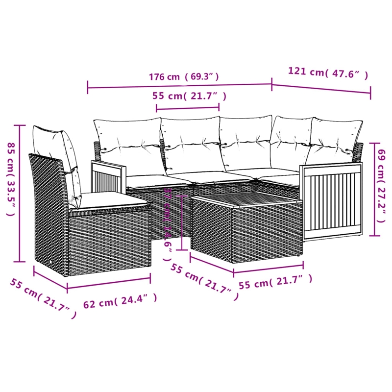 vidaXL 6 Piece Steel Sofa Set in Black