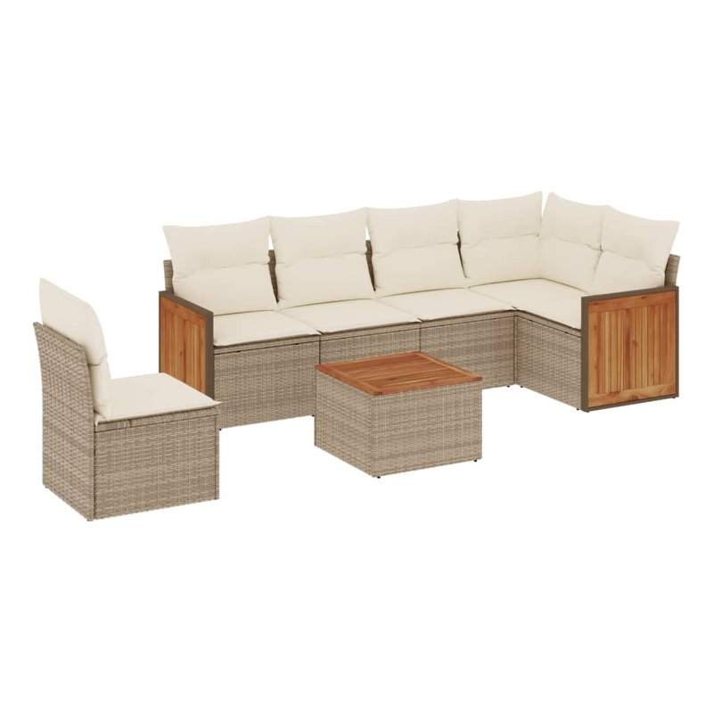 vidaXL 7 Piece Solid Acacia Wood Sofa Set in Beige