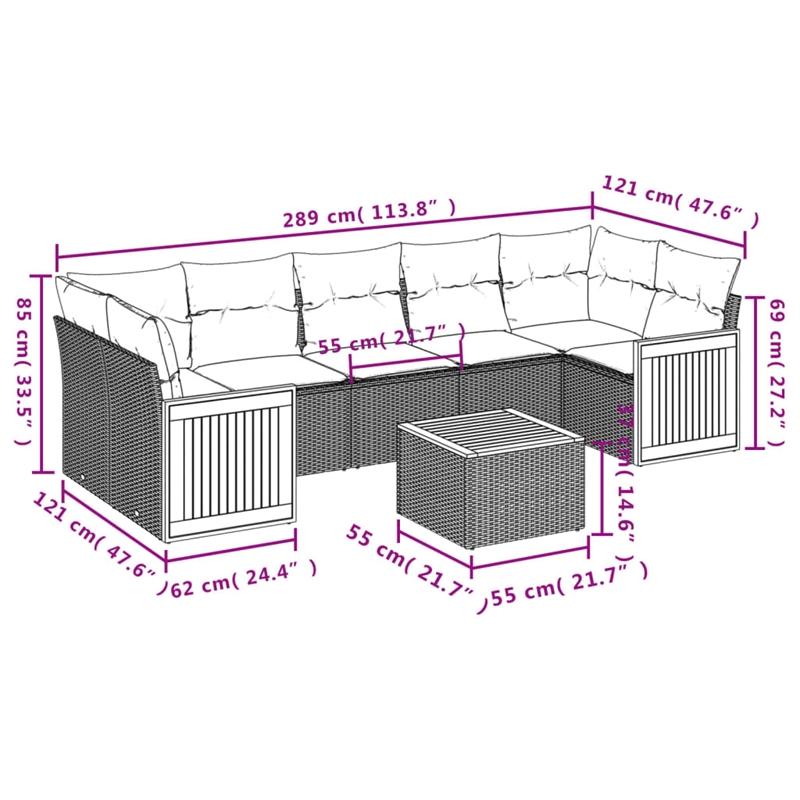 vidaXL 8 Piece Steel Sofa Set in Black