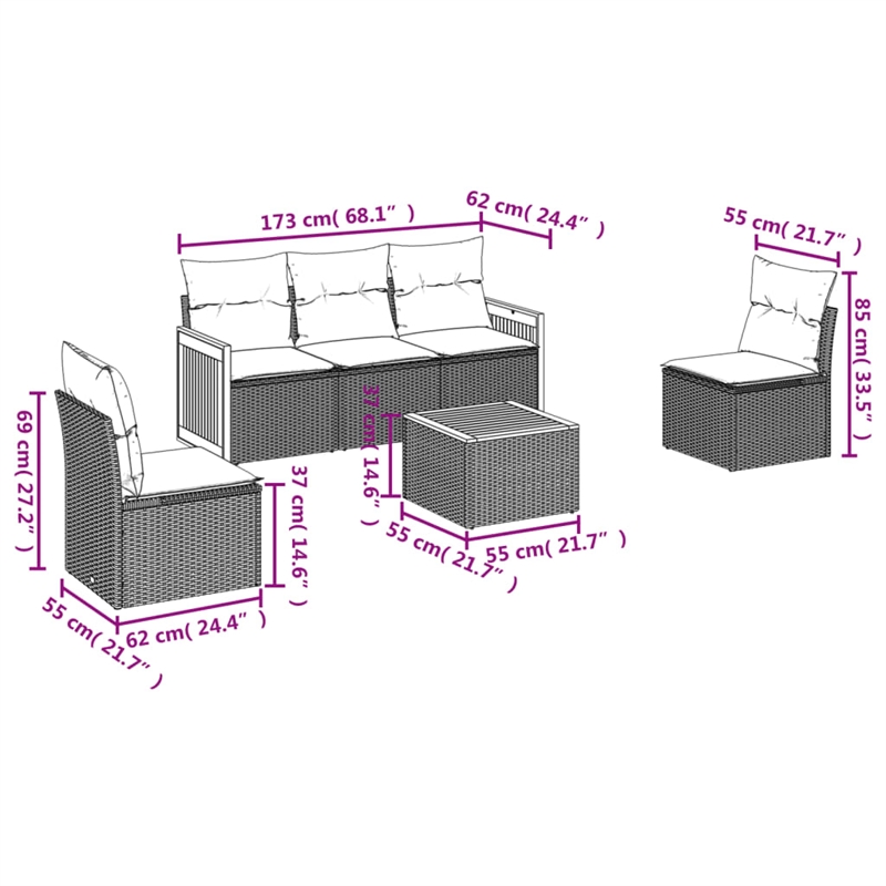vidaXL Solid Acacia Wood Sofa Set in Gray