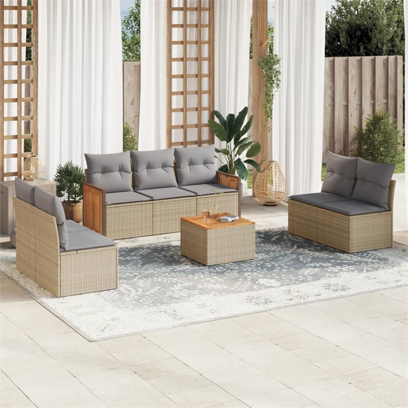 vidaXL 8 Piece Solid Acacia Wood Sofa Set in Beige