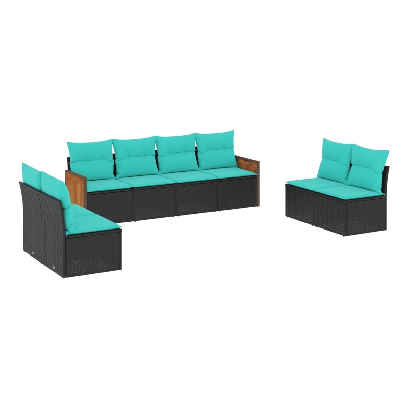 vidaXL 8 Piece Steel Patio Sofa Set in Black/Blue