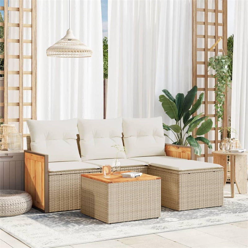 vidaXL 5 Piece Poly Rattan Sofa Set in Beige