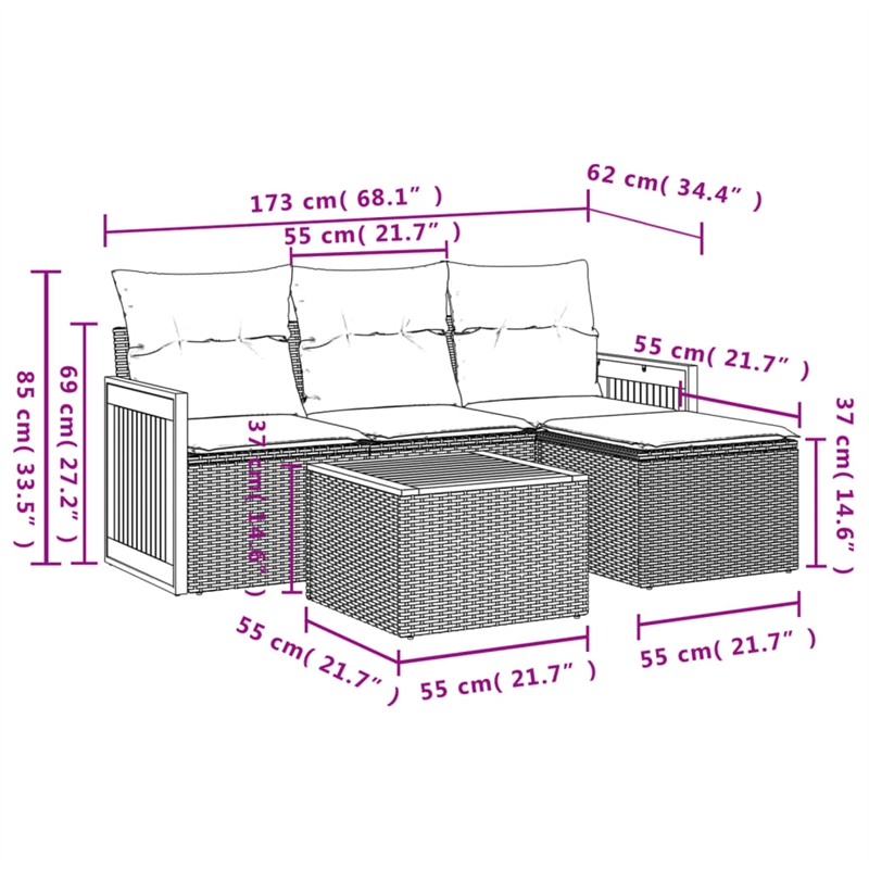 vidaXL 5 Piece Poly Rattan Sofa Set in Beige