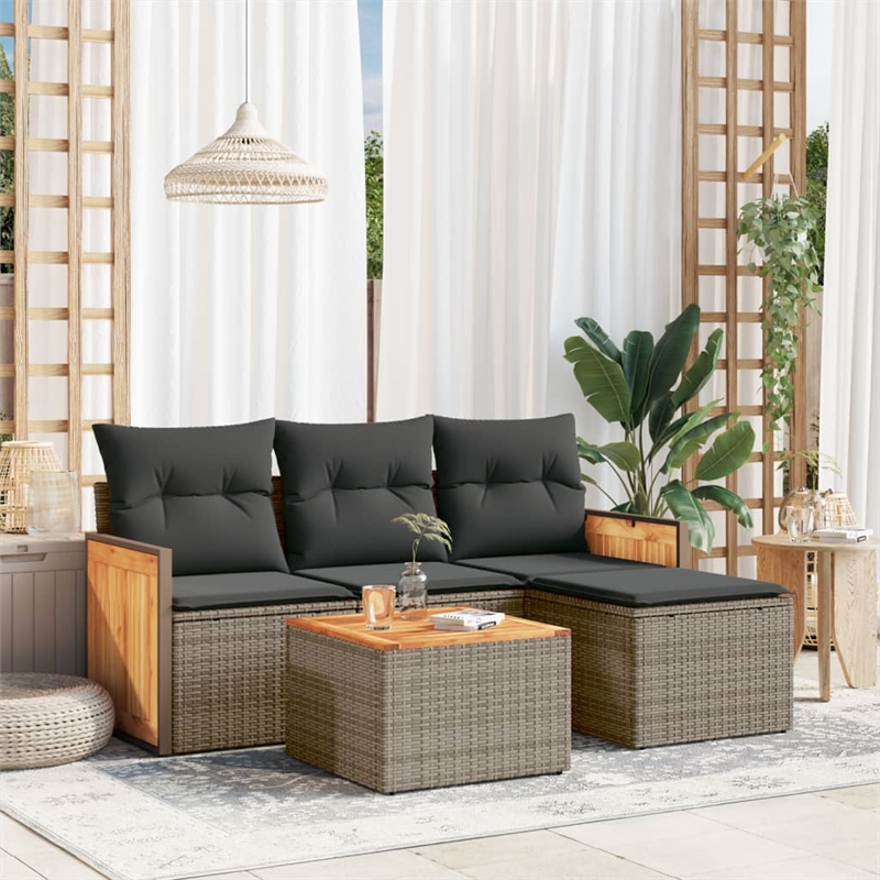 vidaXL 5 Piece Solid Acacia Wood Sofa Set in Gray