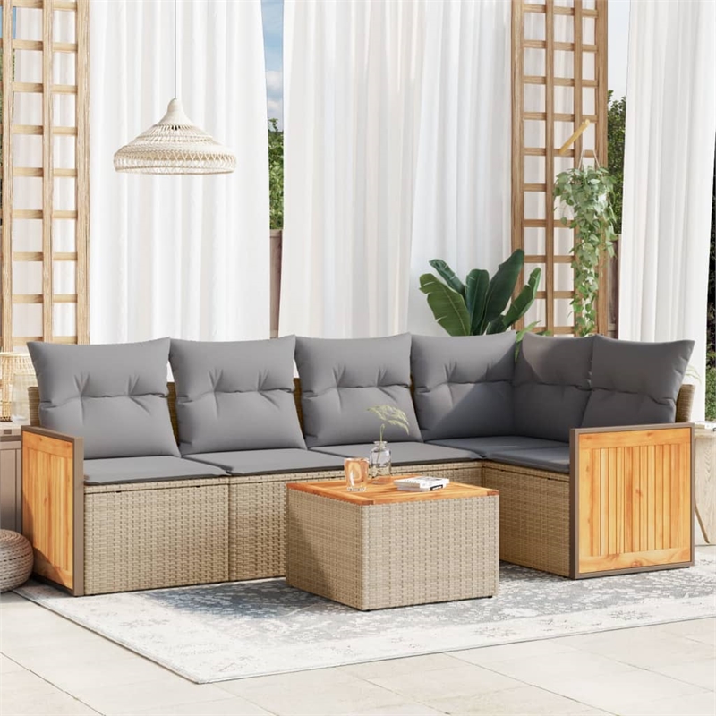 vidaXL 6 Piece Solid Acacia Wood Sofa Set in Beige