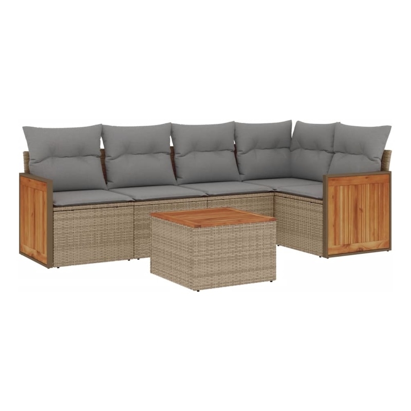 vidaXL 6 Piece Solid Acacia Wood Sofa Set in Beige
