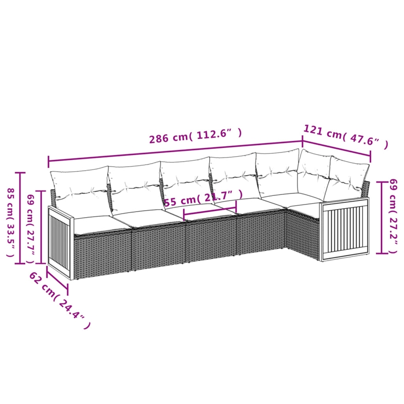 vidaXL 6 Piece Patio Sofa Set in Black/Blue