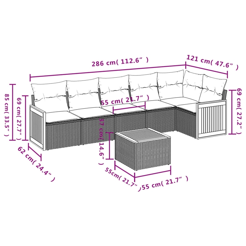 vidaXL 7 Piece Steel Small Sofa Set in Gray/Beige
