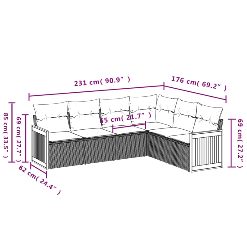 vidaXL 6 Piece Steel Sofa Set in Gray