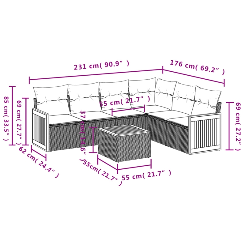 vidaXL 7 Piece Steel Large Sofa Set in Black