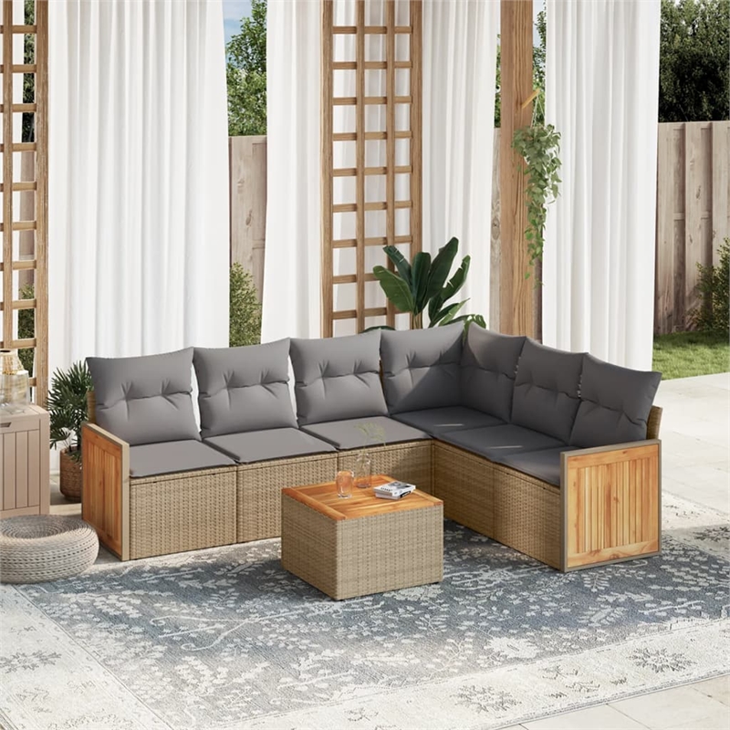 vidaXL Solid Acacia Wood Sofa Set in Gray/Beige