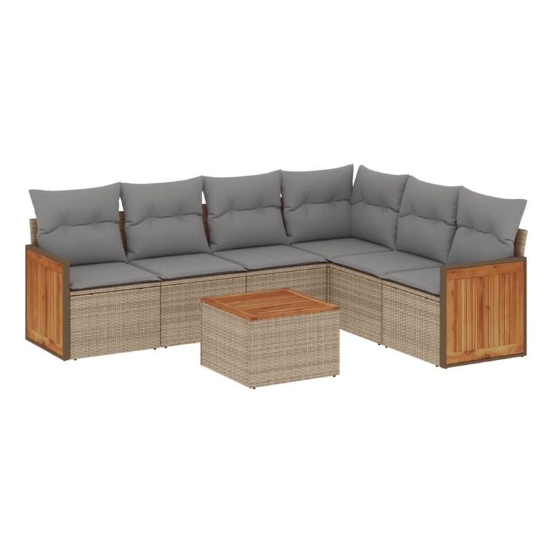 vidaXL Solid Acacia Wood Sofa Set in Gray/Beige