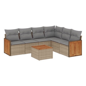 vidaXL Solid Acacia Wood Sofa Set in Gray/Beige