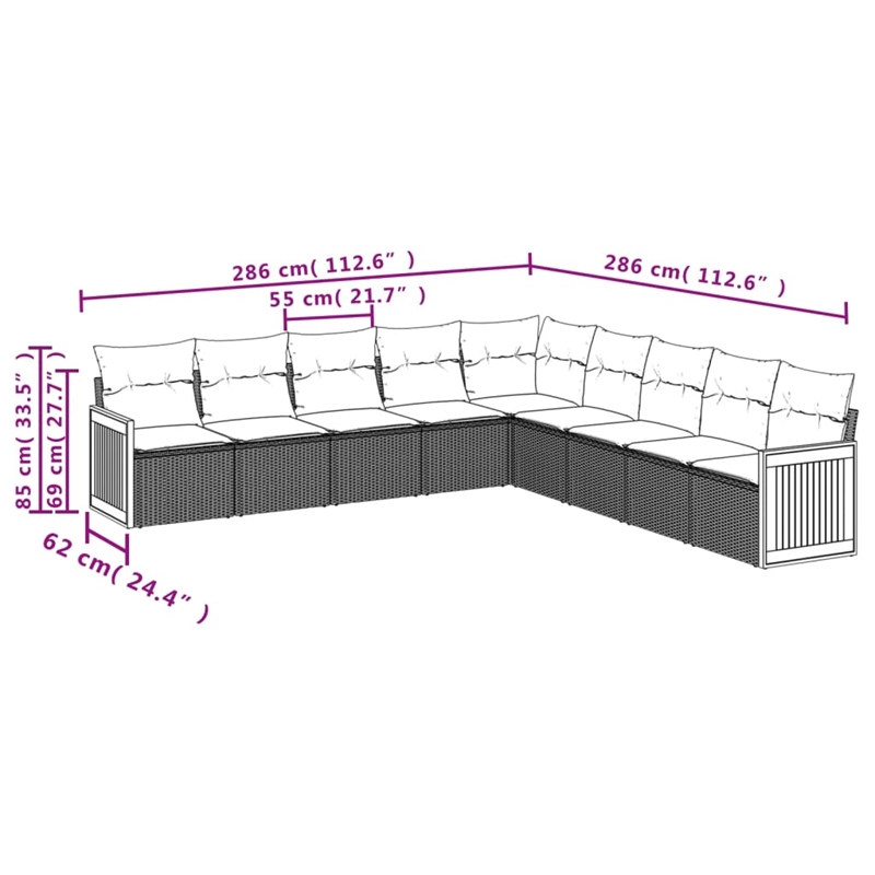 vidaXL 9 Piece Sofa Set in Black/Cream