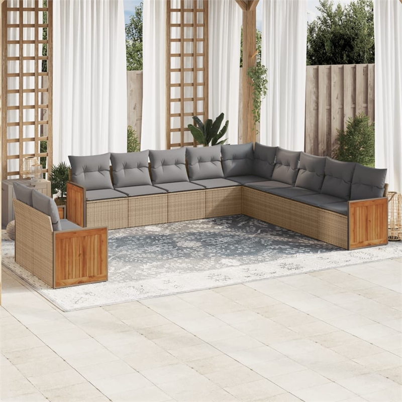 vidaXL 11 Piece Steel Small Sofa Set in Gray/Beige