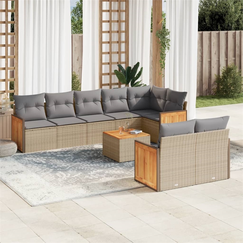 vidaXL 9 Piece Solid Acacia Wood Sofa Set in Beige
