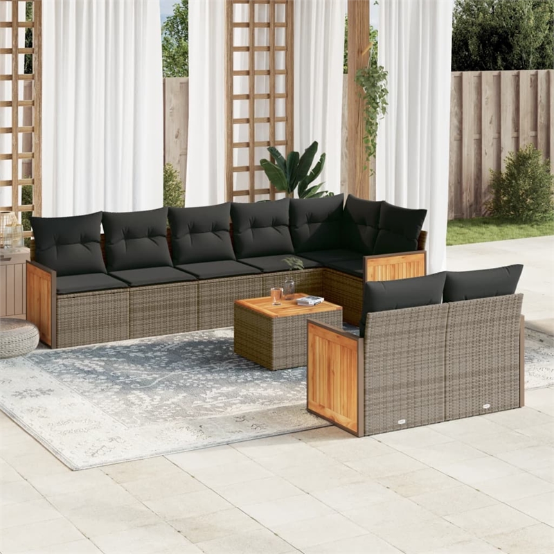 vidaXL 9 Piece Solid Acacia Wood Sofa Set in Gray