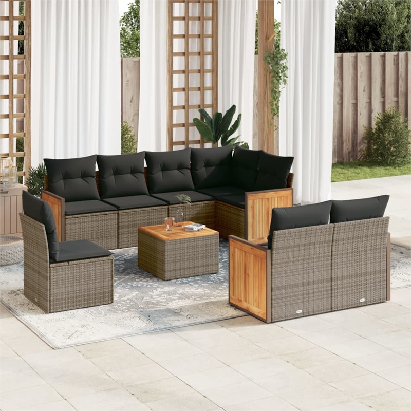 vidaXL 9 Piece Solid Acacia Wood Sofa Set in Gray