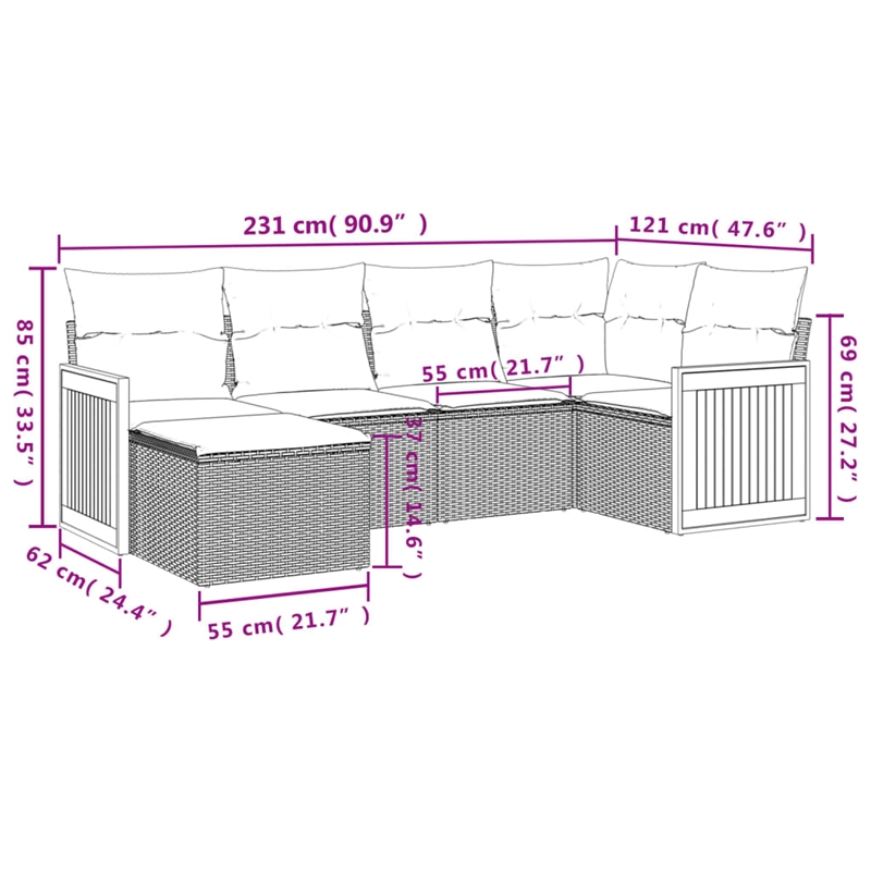 vidaXL 6 Piece Steel Medium Sofa Set in Gray