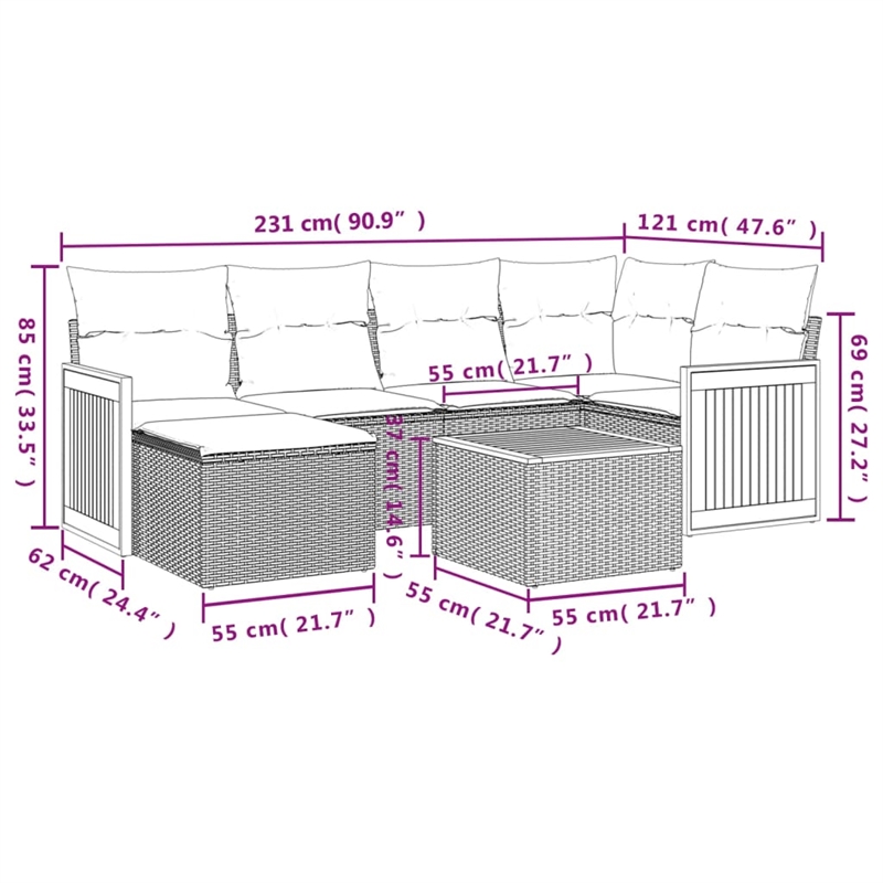 vidaXL 7 Piece Steel Sofa Set in Gray/Beige