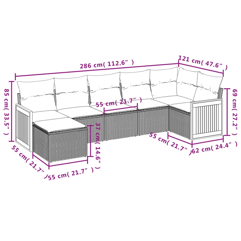 vidaXL 7 Piece Steel Large Sofa Set in Black