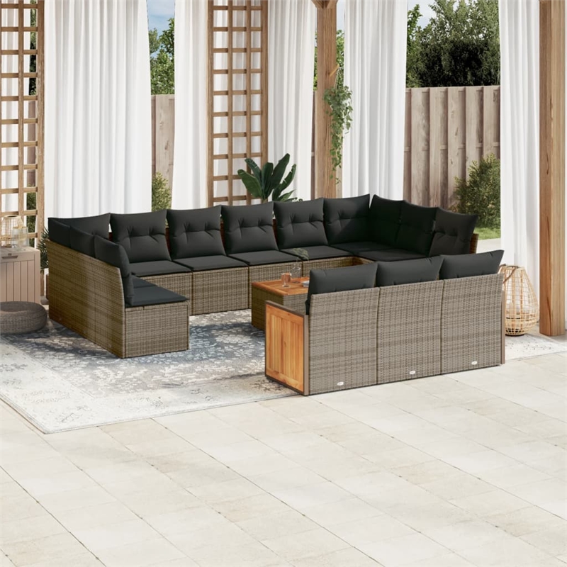 vidaXL 14 Piece Solid Acacia Wood Sofa Set in Gray